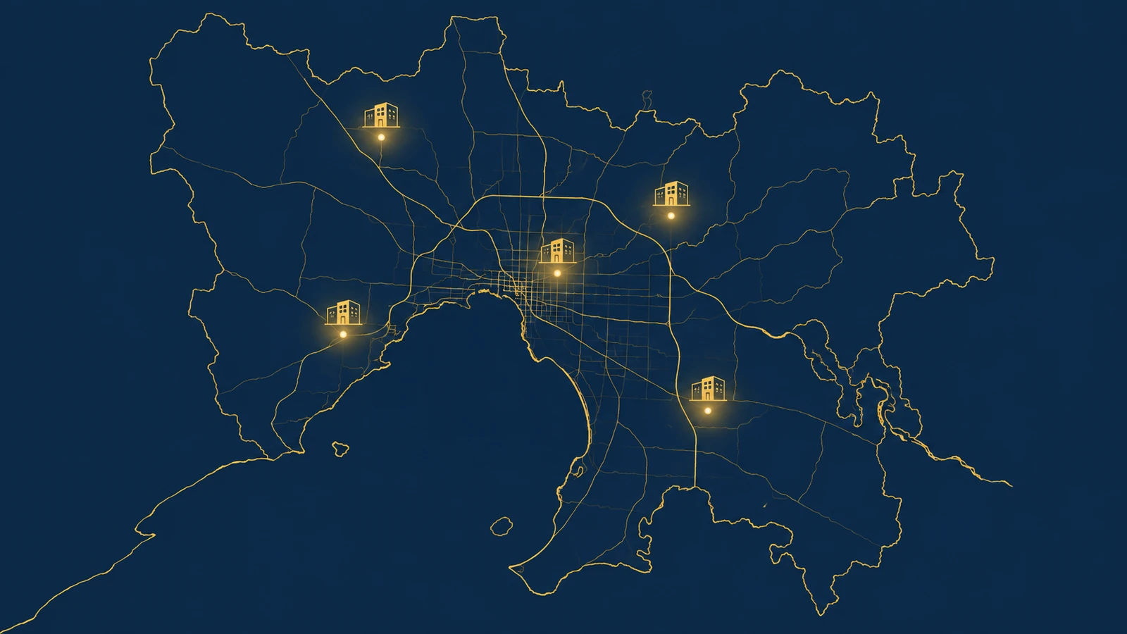 Illustrated map of the Melbourne health precincts our medical cleaning crews cover