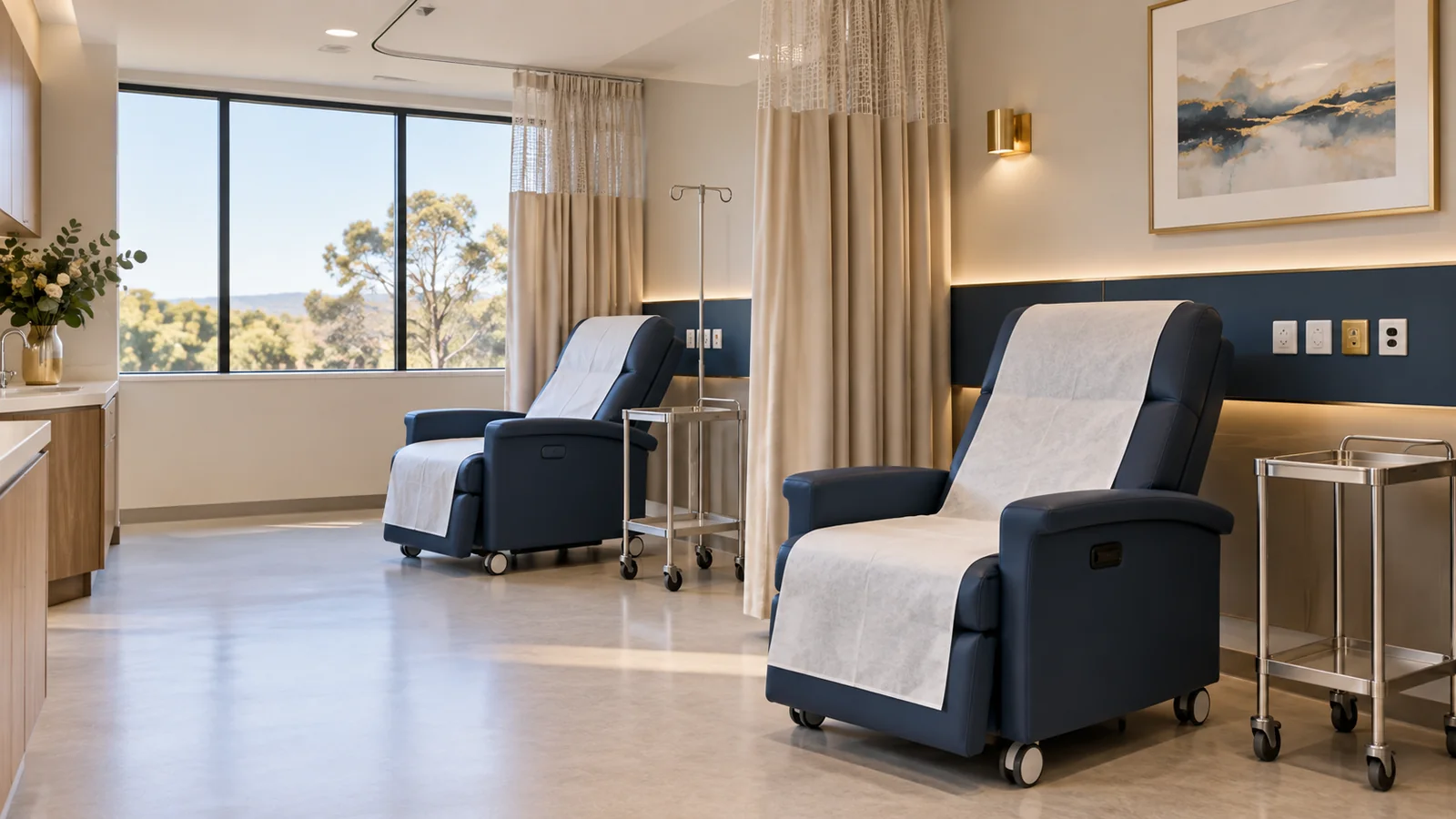 Recovery chairs in a specialist day clinic cleaned and reset for the next list