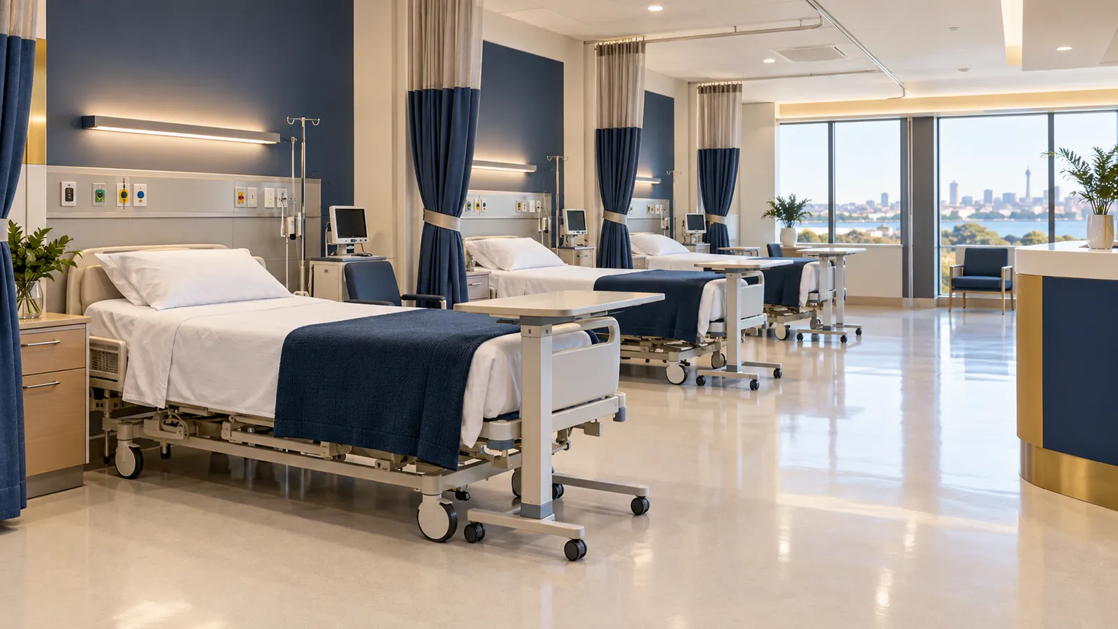 Day surgery recovery bay with beds prepared for the morning list