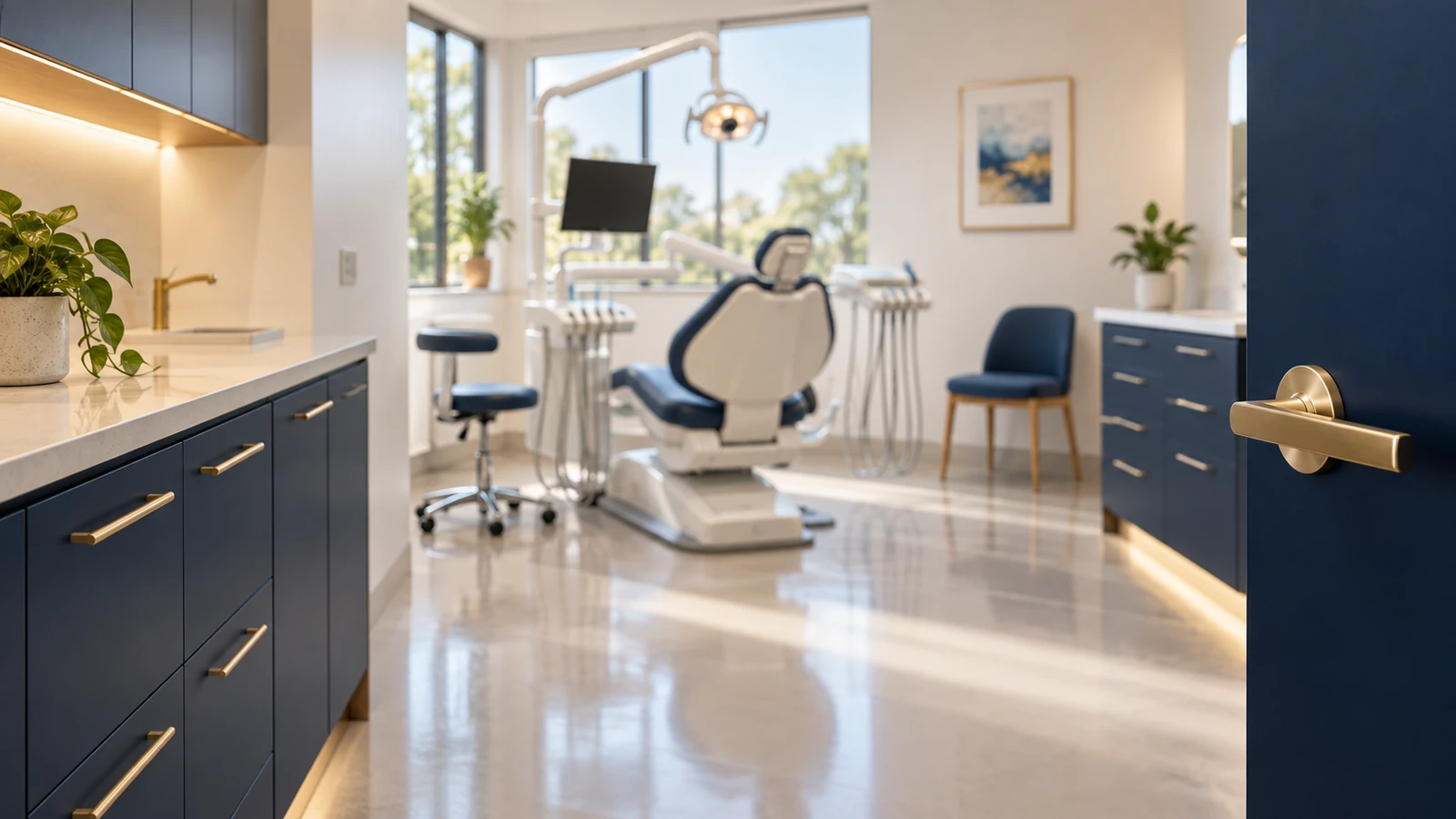 Dental surgery cabinetry and floor surrounds after a dental clinic clean